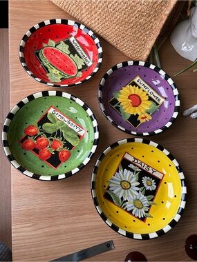 Certified International Susan Winget Seed Packet Pasta Bowls